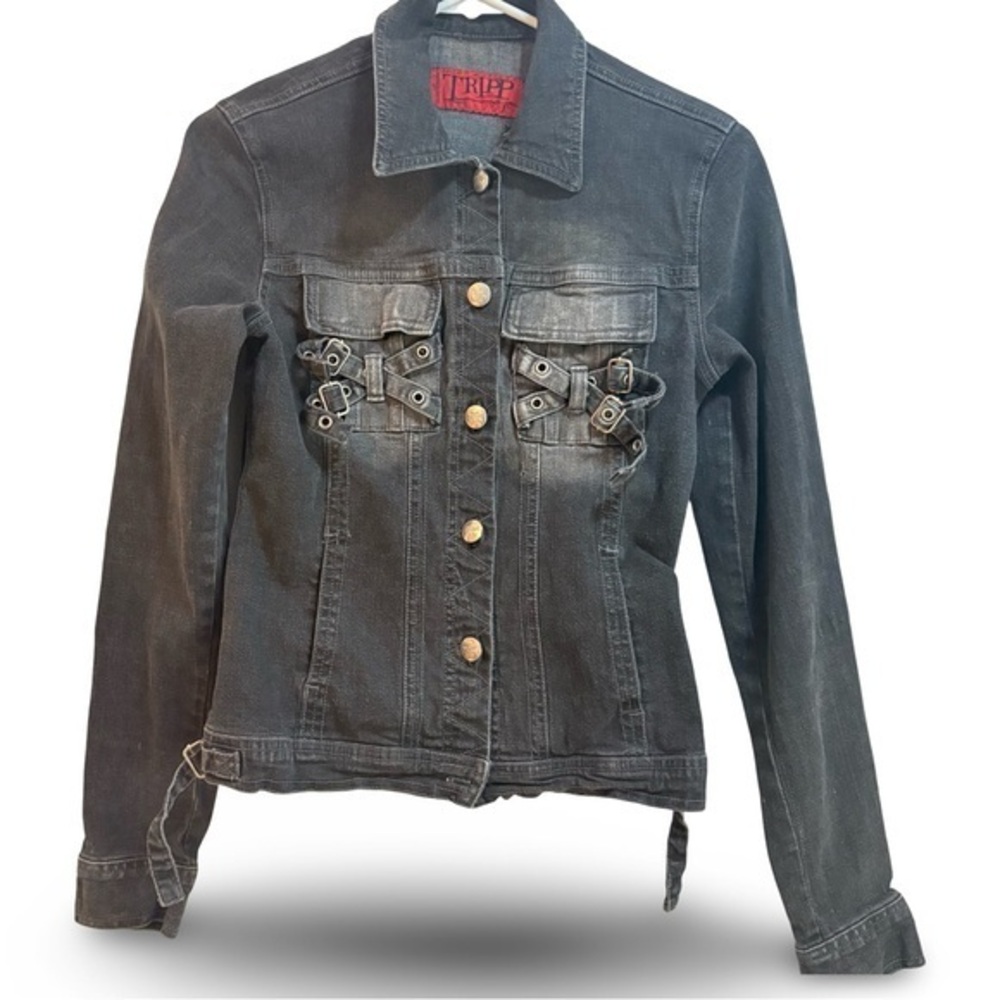 Tripp NYC Denim Bondage Black Jacket Goth Punk Daang Goodman Womens Small